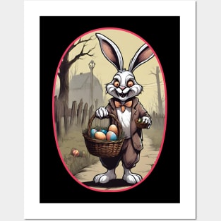 Dark Easter: Creepy Bunny with Chocolate Eggs (Concept Art Illustration) Posters and Art